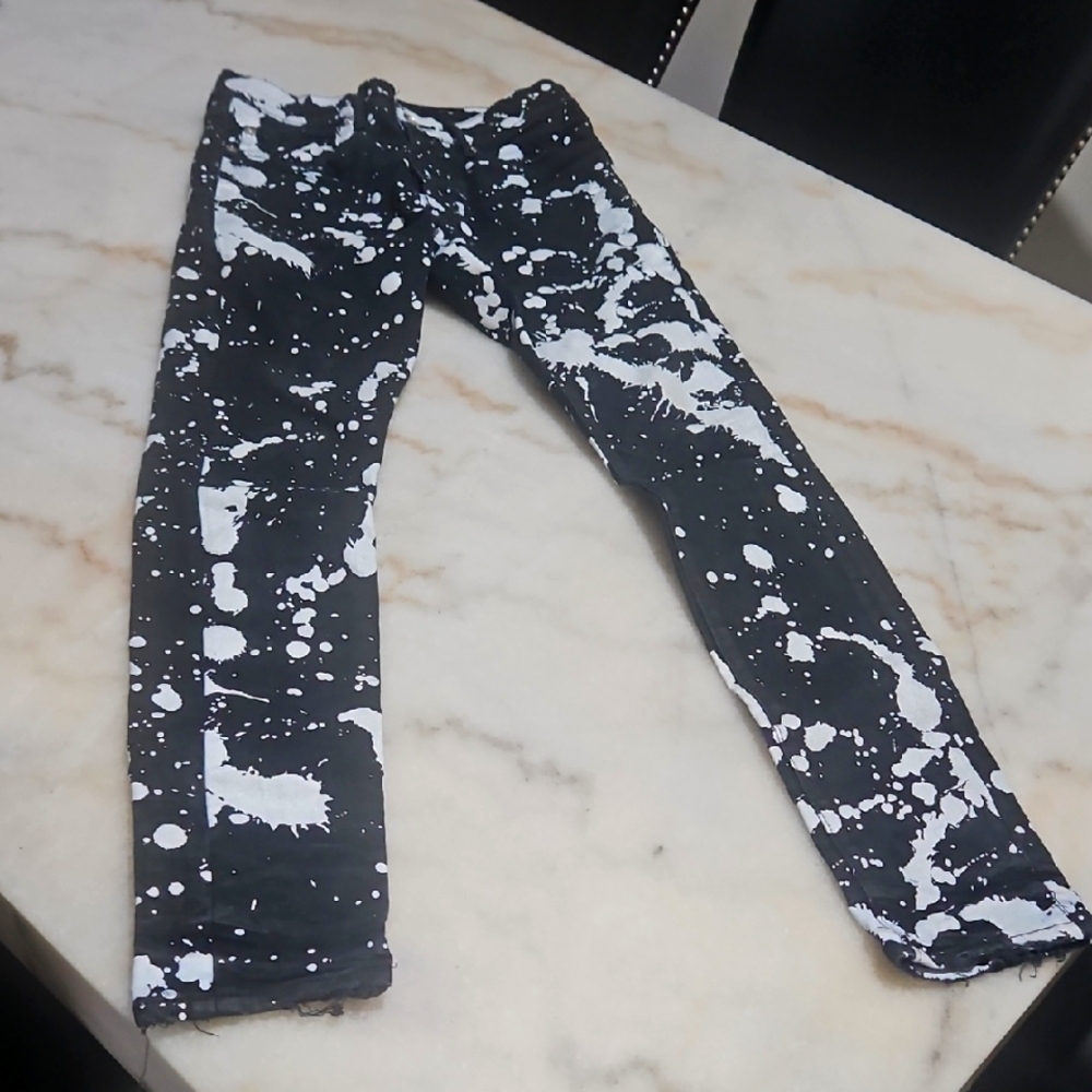 Black and White Splatter Print Pants